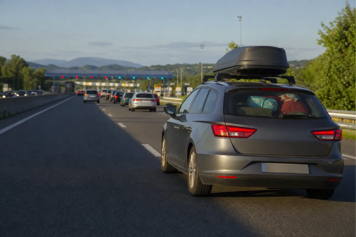 Voiture familiale dans le trafic du week-end de Pentecôte 2026