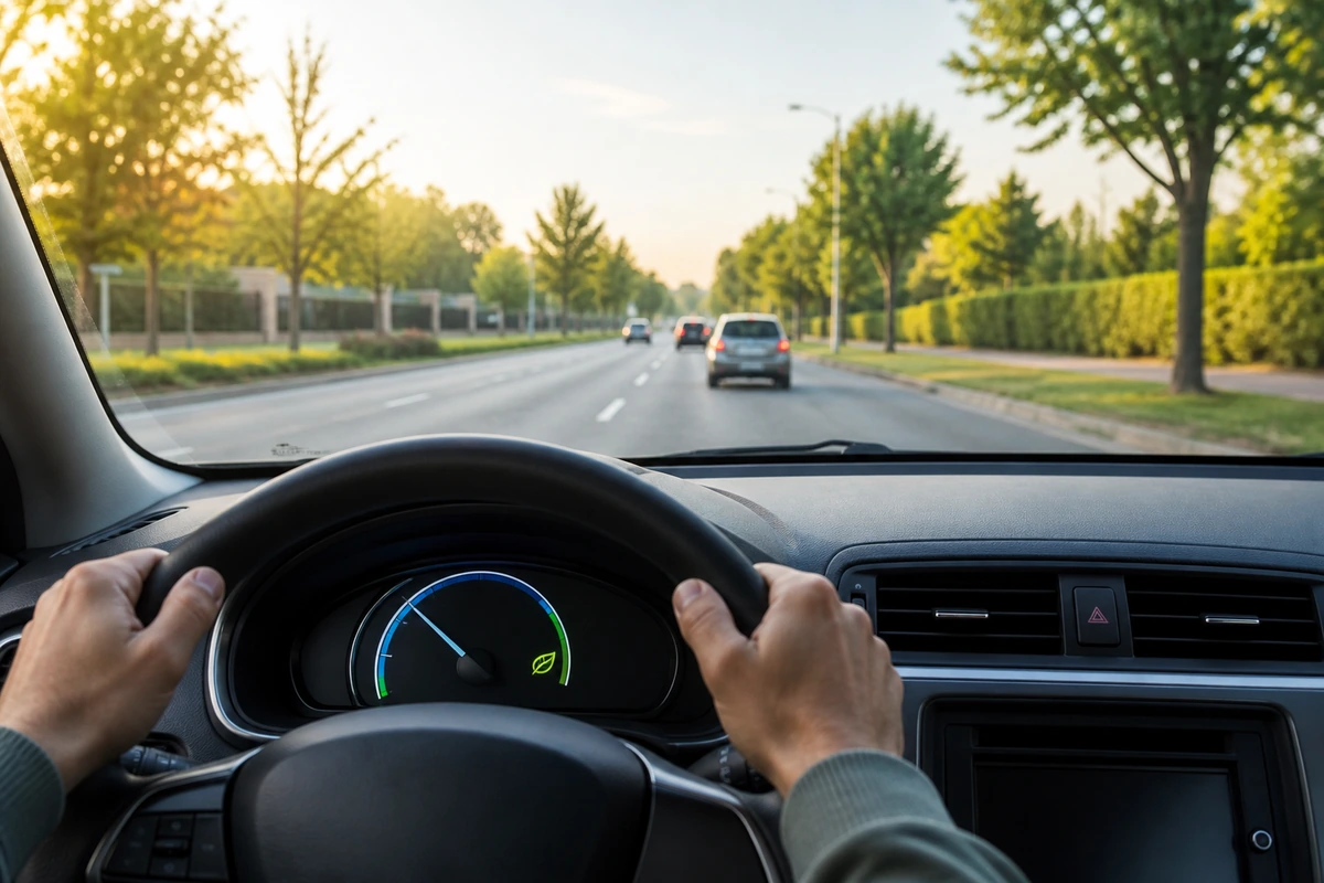 Conducteur adoptant une conduite economique sur route degagee