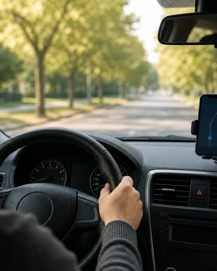 Smartphone fixe sur support avant le depart pour eviter le telephone au volant