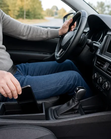 Conducteur rangeant son téléphone avant de prendre la route en 2026