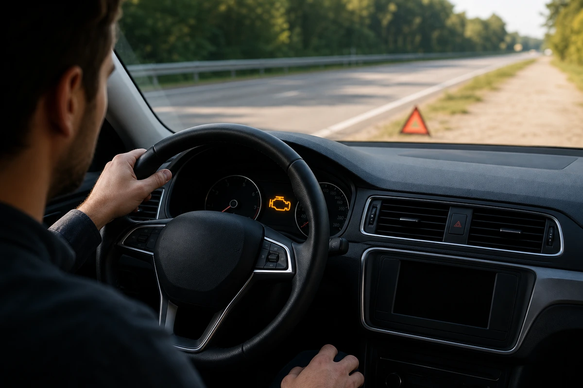 Conducteur arrete prudemment apres allumage du voyant moteur