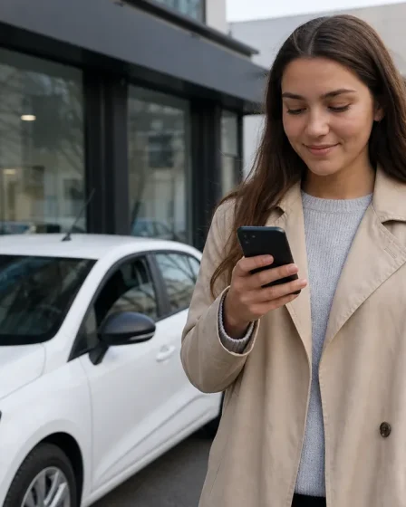 Candidate au permis consultant sa date d’examen devant une auto-école