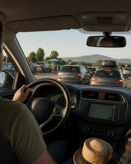Conducteur préparant son départ en vacances avant un samedi rouge Bison Futé